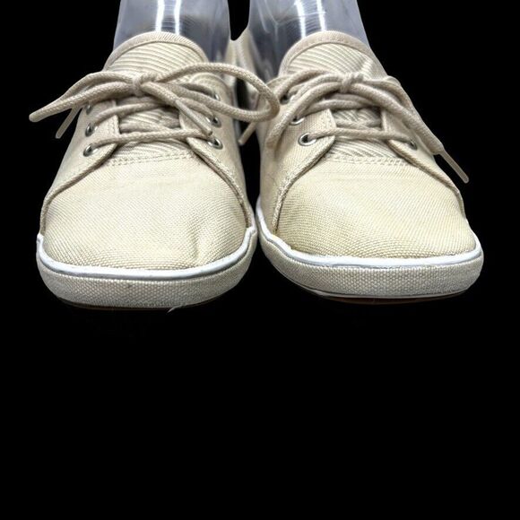 Grasshoppers Tan White Pinstripe Canvas 3Eye Lace Up Sneaker Womens Size 7Narrow - Picture 3 of 11